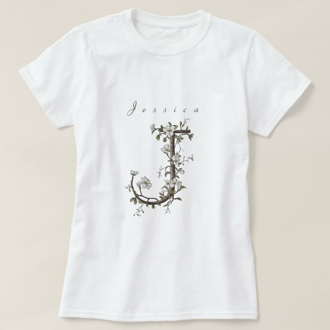 Fintvätt och Chic "J": Muted Jasmine Monogram T Shirt (Design framsida)