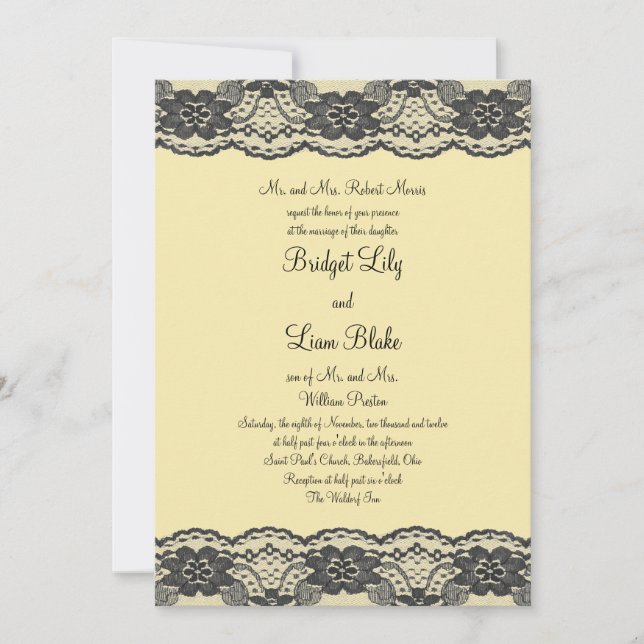Fintvätt och lacy Wedding-inbjudan (gult) Inbjudningar (Framsida)