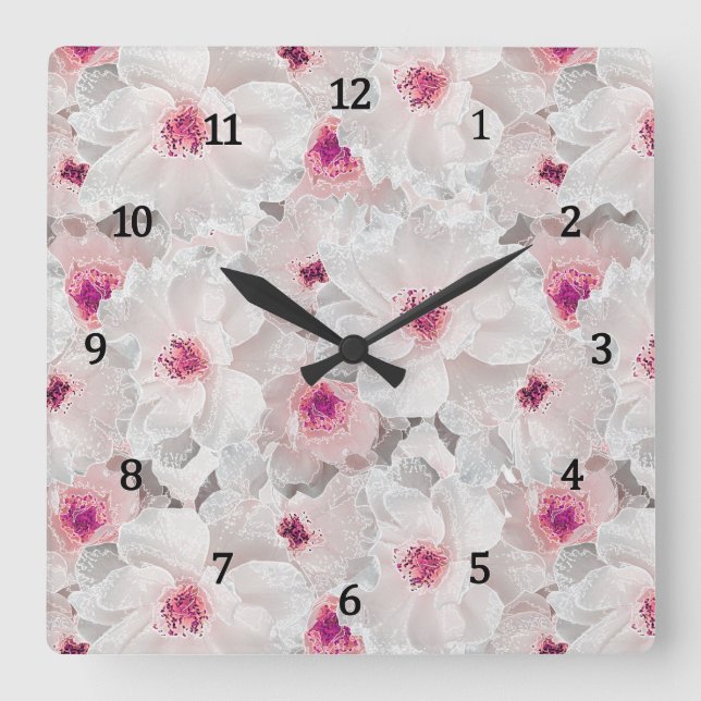 Fintvätt och rosa blommigt fyrkantig klocka (Framsida)