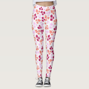 Fintvätt och rosa blommönster på mjukt vitt leggings