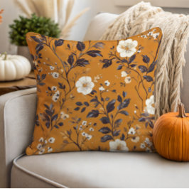 Fintvätt på Orange Fall Blommigt Kudde