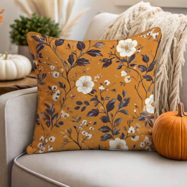 Fintvätt på Orange Fall Blommigt Kudde (Skapare uppladdad)