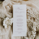 Fintvätt Ro Guld Calligraphy Bröllop Dinner Menu Meny<br><div class="desc">Det här delikata menykortet för kalligrafi i bröllop vid middagen i ro är perfekt för ett modernt bröllop. Den romantiska minimalistiska utformningen har en vacker och dammig elegant ro rosa-typografi på vit bakgrund med ett rent och enkelt utseende. Den här menyn kan användas för bröllopsmottagning, repetitionsmiddag eller vad som helst....</div>
