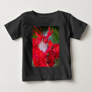 Fintvätt: Röd blomma med vit ludd T Shirt