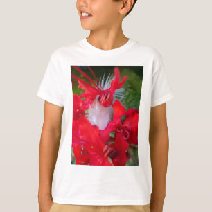 Fintvätt: Röd blomma med vit ludd Tee Shirt