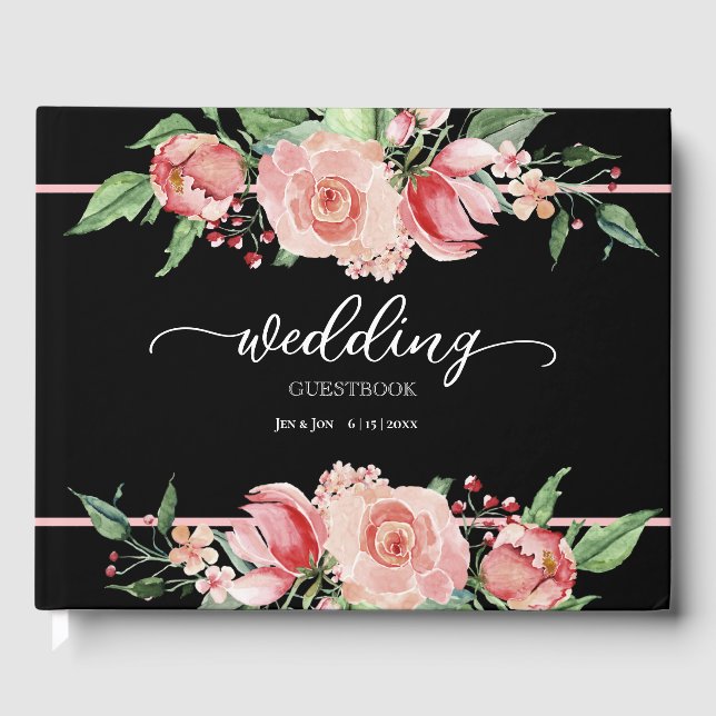 Fintvätt Rosa Blommigt Bröllop Gästböcker (Framsida)