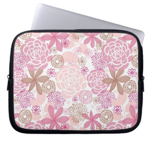 Fintvätt Rosa och brunt Blommönster Laptop Sleeve