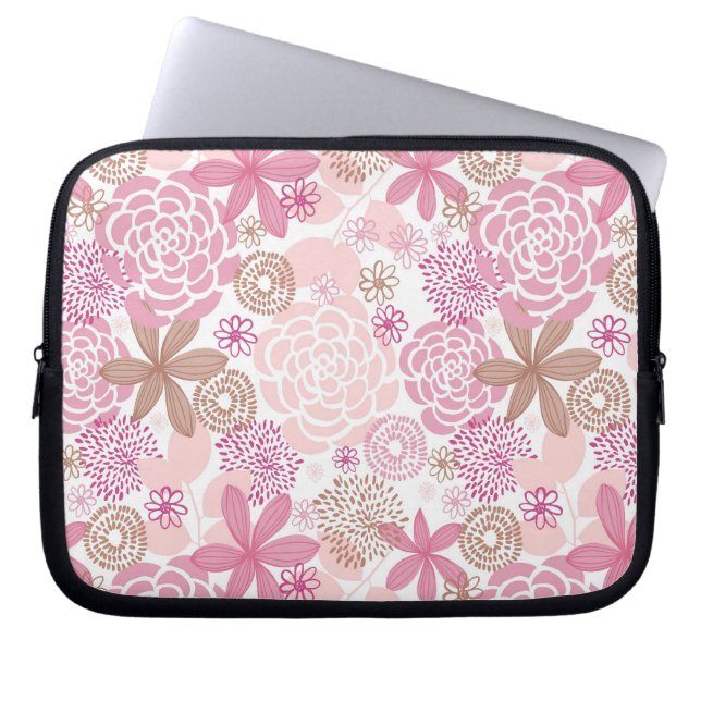 Fintvätt Rosa och brunt Blommönster Laptop Sleeve (Framsidan)