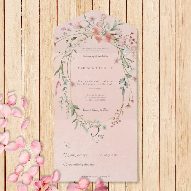 Fintvätt Rosa  Rustic Wildblommor, ingen middag (Also available with a QR code or with dinner selection options.)
