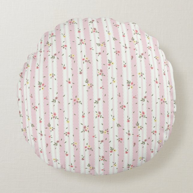 Fintvätt runt dekorfärg för Blommönster Rund Kudde (Framsidan)