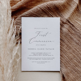 Fintvätt Silver Calligraphy First Communion Inbjudningar