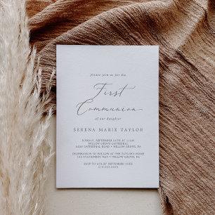 Fintvätt Silver Calligraphy First Communion Inbjudningar