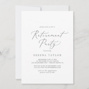 Fintvätt Silver-kalligrafi Pension Party Inbjudningar