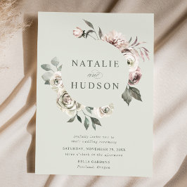 Fintvätt Vinter Blommigt Ram Sage Grönt Bröllop Inbjudningar
