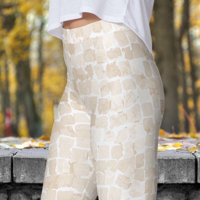 Fintvätt, vit mosiac-utskrift leggings (Stone Mosiac Leggings)