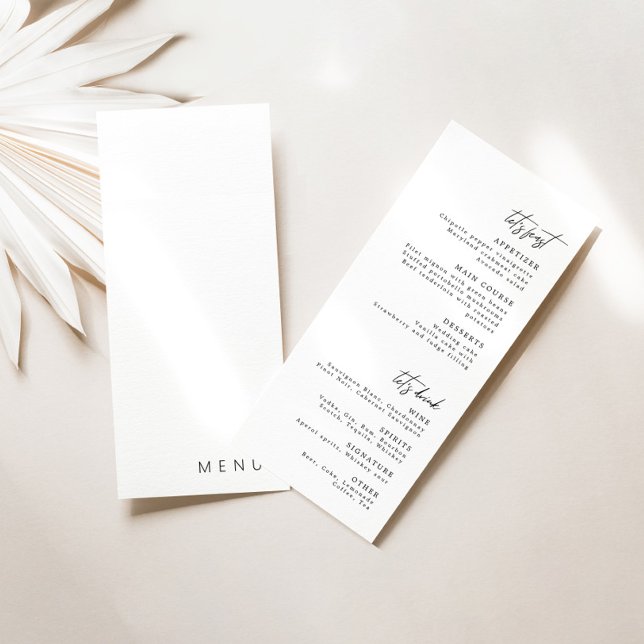 Fintvätt Vita Kalligrafi Modern Bröllop Menu Inbjudningar (Skapare uppladdad)