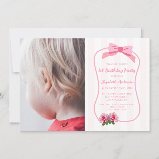 Finurlig En Båge Blommig 1-årsfest Inbjudningar (Framsida)