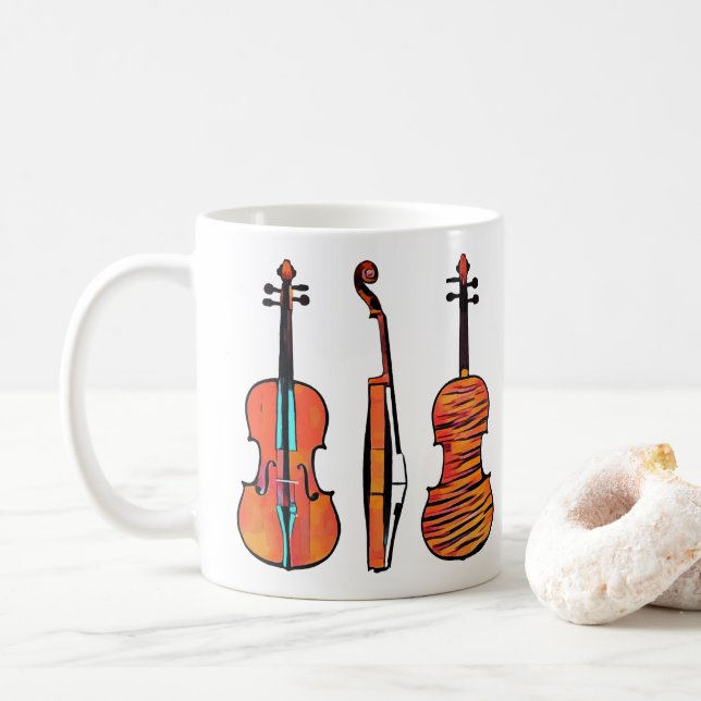 fiol fioler originala musikinstrument konst kaffemugg (Med munk)