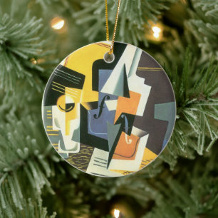 Fiol och glas av Juan Gris, Vintage kubism Julgransprydnad Keramik