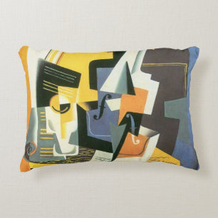 Fiol och glas av Juan Gris, Vintage kubism Prydnadskudde