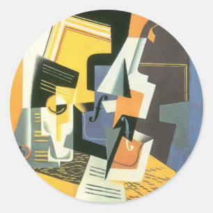 Fiol och glas av Juan Gris, Vintage kubism Runt Klistermärke