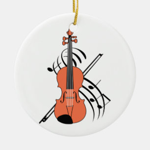 Fiol och musik julgransprydnad keramik