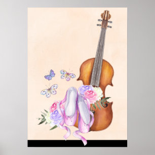 Fiolen balett skor, blommor och fjärilar poster