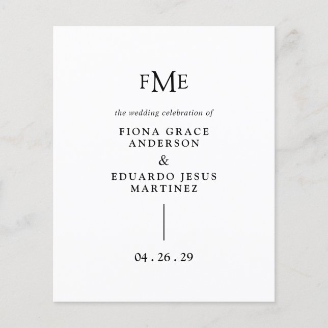 Fiona Black and White Bold Monogram Modern Bröllop Flygblad (Framsidan)