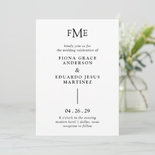 Fiona Black and White Bold Monogram Modern Bröllop Inbjudningar