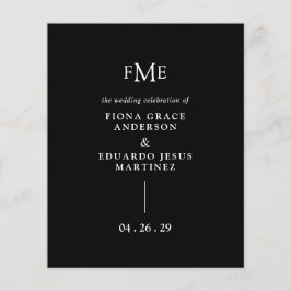 Fiona Black Bold Monogram Modern Bröllop Flygblad