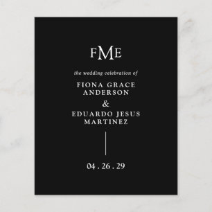 Fiona Black Bold Monogram Modern Bröllop Flygblad