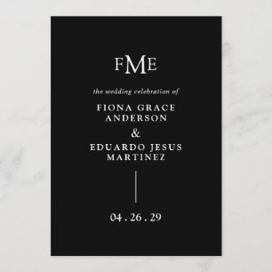 Fiona Black Bold Monogram Modern Bröllop Program