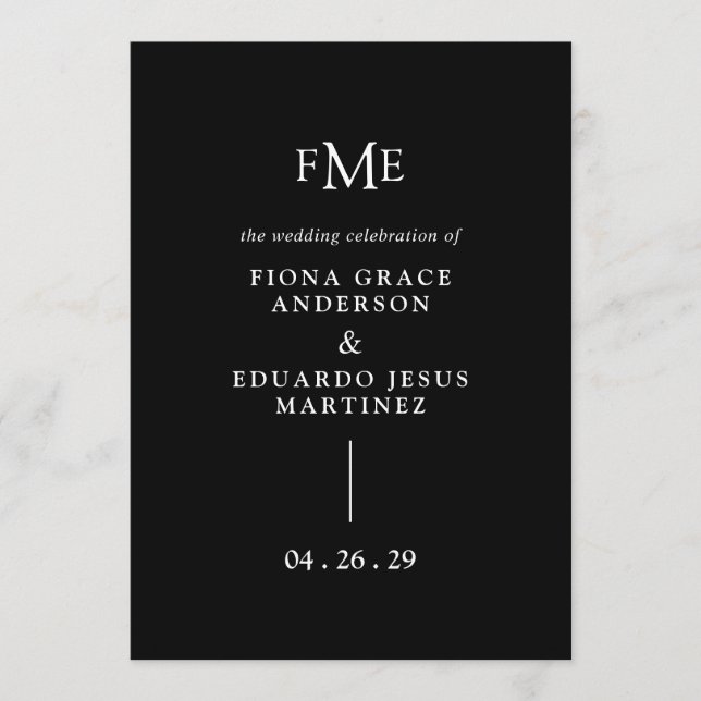 Fiona Black Bold Monogram Modern Bröllop Program (Framsida)