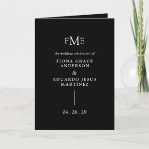 Fiona Black Bold Monogram Modern Bröllop Program