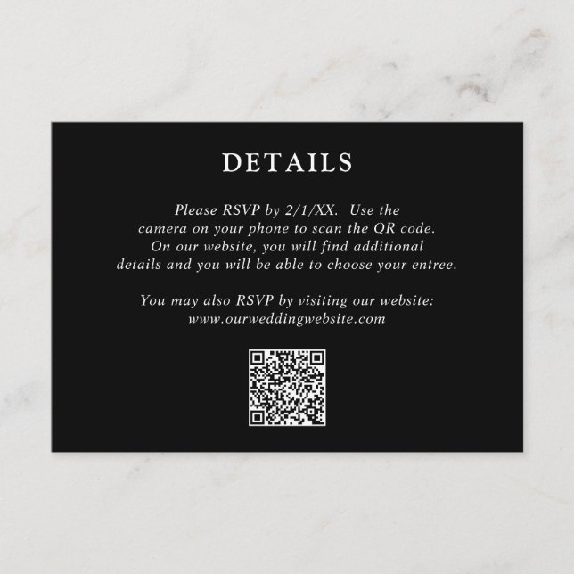 Fiona Black Bold Monogram Modern Bröllop Tilläggskort (Framsida)