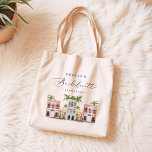 FIONA Charleston Bachelorette Canvas Tote Bag Tygkasse<br><div class="desc">Den här Charleston-bachelorette-väskan har söt och färglöst vattenfärgsfärg byggnad med ett elegant-skript. Det här är perfekten för din bachelorette helg!</div>