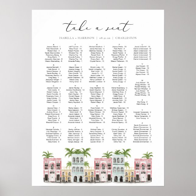 FIONA Charleston SC Rainbow Row Sittdiagram Poster (Framsidan)