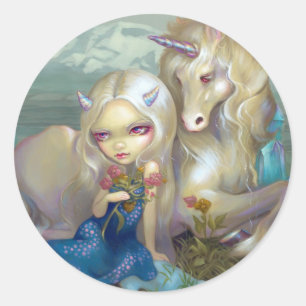 "Fiona och Unicorn" Runt Klistermärke
