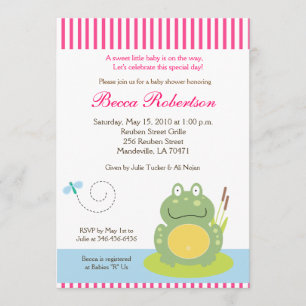 Fiona Pond Frog (Grönt) Baby Shower Inbjudan