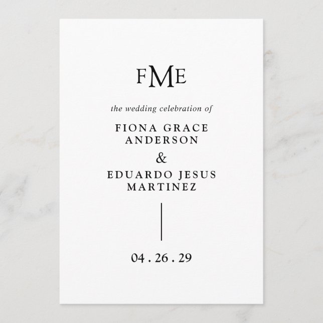 Fiona Svart och Vitt Fet Monogram Modern Bröllop Program (Framsida)