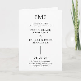 Fiona Svart och Vitt Modernt Monogram Bröllop Inbjudan