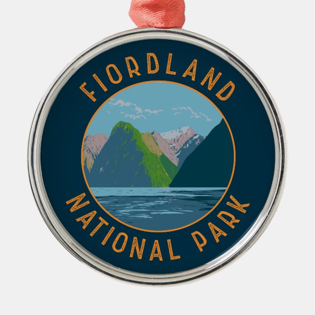 Fiordland National Park New Zealand Retro Circle Julgransprydnad Metall (Framsidan)