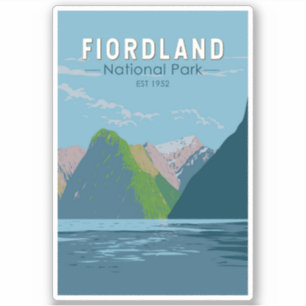 Fiordland National Park New Zealand Travel Art Klistermärken