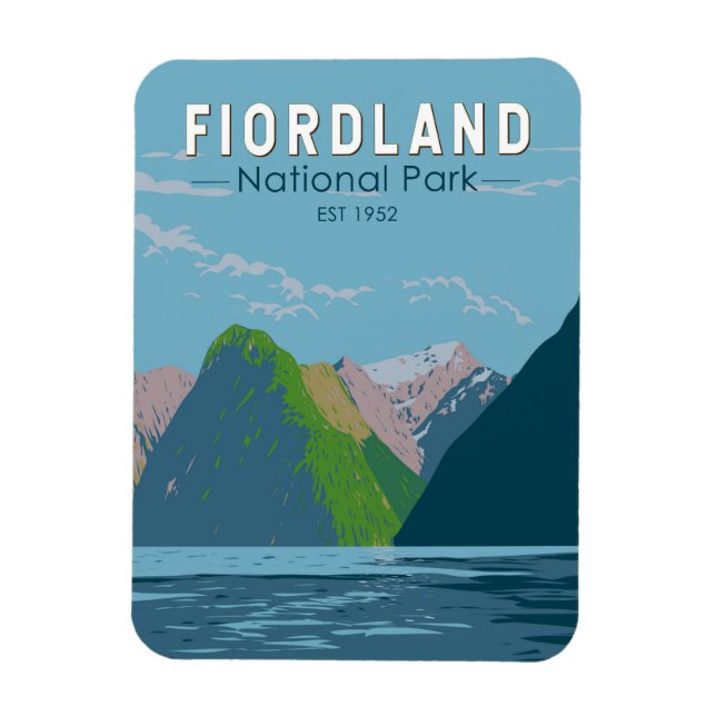 Fiordland National Park New Zealand Travel Art Magnet (Vertikal)