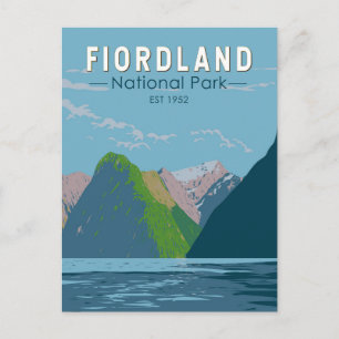 Fiordland National Park New Zealand Travel Art Vykort
