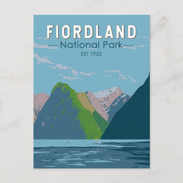 Fiordland National Park New Zealand Travel Art Vykort (Framsida)