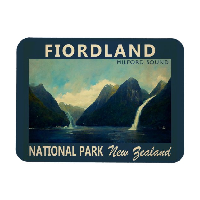 Fiordland National Park New Zealand Watercolor Magnet (Horisontell)