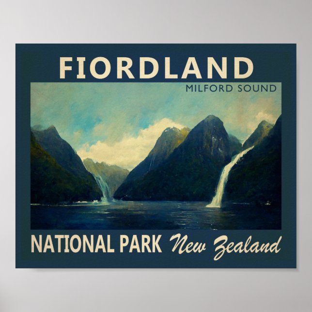 Fiordland National Park New Zealand Watercolor Poster (Framsidan)