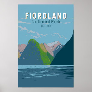 Fiordland National Park Nya Zeeland Resa Konst Poster