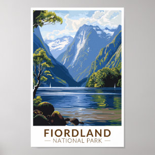 Fiordland National Park Travel Art Vintage Poster